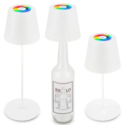 Imagen de BRILONER lámpara de sobremesa 3 en 1 RGBW LED inalámbrica IP44 táctil, con regulación continua, batería recargable y fuente luz intercambiable, mesilla noche, blanco