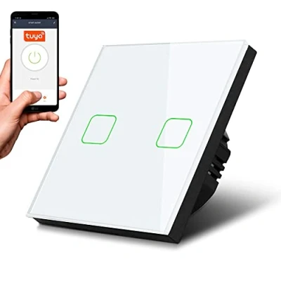 Imagen de Maclean interruptor de luz inteligente MCE717B 2 vías, táctil, compatible con la aplicación Tuya, pared cristal, cambio color, LED, 85 x mm (negro)