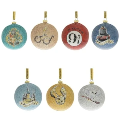 Imagen de Widdop Harry Potter Charms Bolas colgantes con purpurina para árbol (juego de 7) caja regalo Hogwarts Hedwig