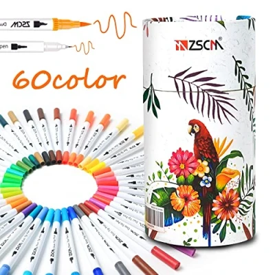Imagen de ZSCM Rotuladores de Pincel Acuarelables, 60 colores doble Punta para Adulto libros colorear, dibujar o subrayar, Bullet Journal, Caligrafía ilustraciones