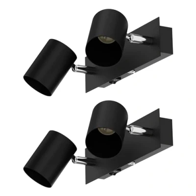 Imagen de ledscom.de 2 piezas Aplique WAIKA, luces, interruptor, negro mate, angular, 2x GU10 máx. 60W