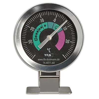 Imagen de TFA Dostmann Termómetro analógico para frigorífico 14.4011.60, de acero inoxidable, también adecuado congeladores, almacenes frigoríficos hasta 40 grados C, color plateado, paquete individual