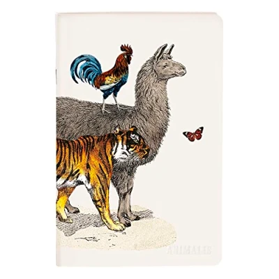 Imagen de Clairefontaine 115738C Cuaderno con estampado de animales, láma/jirafa, elefante, ciervo, 11 x 17 cm, 96 páginas, líneas papel blanco, 90 g, colección Animalis, 4 visuales, entrega aleatoria