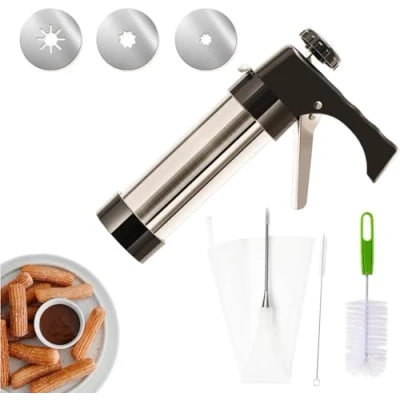 Imagen de MUSLONG Churrera con 3 boquillas de diferentes formas, churrens para churros, bolsa glaseado varias decoraciones, máquina churros diámetro 5,6 x 21 cm