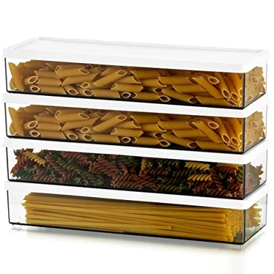 Imagen de Hanobe Contenedor de espagueti para almacenamiento pasta: juego 4 tarros plástico herméticos con tapas recipientes rectangulares alimentos duraderos y apilables cajones