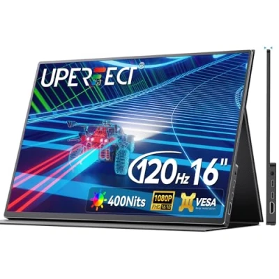 Imagen de UPERFECT Monitor Portátil 16 Pulgadas 120Hz Pantalla Móvil Cuerpo de aleación Aluminio 1920x1080 Full HD IPS Mini HDMI/Type C para PC Laptop Smartphone Xbo Switch PS4/5 Compatible VESA