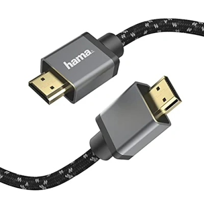 Imagen de Cable HDMI Hama 00200504, 2 m, 48 Gbit/s, Trenzado, Transmisión UHD 8K, Enchufes chapados en oro, Gris