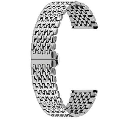 Imagen de Kai Tian Correa de reloj acero inoxidable 9 líneas, 18mm, 20mm, 22mm, para hombres y mujeres, pulido, hebilla despliegue metal, negro, oro, oro rosa plata