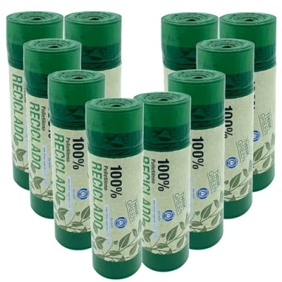 Imagen de 100% reciclado 10 rollos de 20 bolsas basura (200 bolsas) con autocierre, capacidad 30L, 55x60 cm.