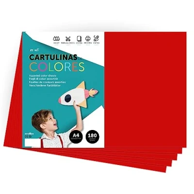 Imagen de Cartulina de Colores, A4 Colores Intensos, Hojas 180gr para Manualidades, Imprimir tus Documentos y Diseños Creativos, Folios · m office (100 hojas, rojo oscuro)