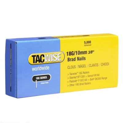 Imagen de TACWISE 0392 Clavos Brad Galvanizados de Tipo 18G, Metalizado, 10 mm, Set 5000 Piezas