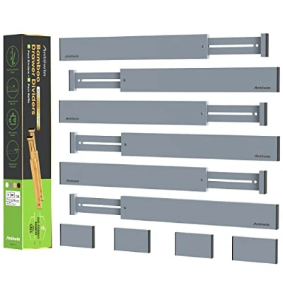 Imagen de ANTOWIN Paquete de 10 separadores ajustables bambú para cajones, con resorte, cocina, cómoda, baño, dormitorio, cajón bebé, sistema organizador escritorio