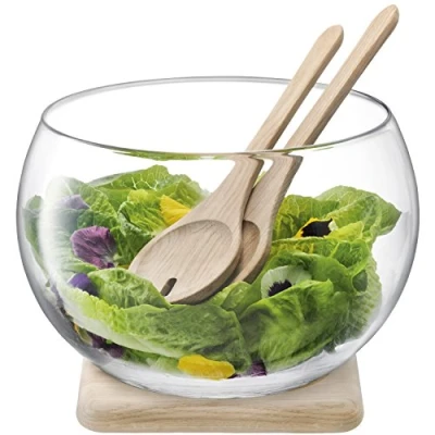 Imagen de LSA International Serve Juego de Ensalada y Base Roble, 27 cm diámetro, Transparente, Vidrio