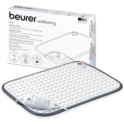 Imagen de Beurer HK 41 Almohadilla eléctrica, esterilla térmica de peluche con 3 ajustes temperatura y desconexión automática, lavable a máquina, fabricada en Europa, blanco / gris