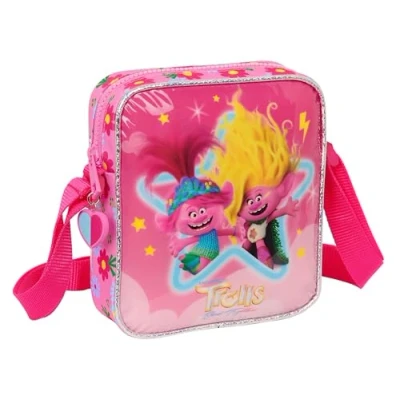 Imagen de Safta TROLLS 3 Bandolera Pequeña, Infantil, Bolso Niño, Ideal para Niños de 5 a 14 Años, Cómoda y Versátil, Calidad Resistencia, 16x4x18 cm, Color Rosa