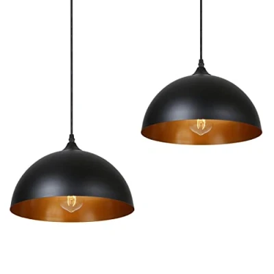 Imagen de Tomshine Lámpara de Techo Vintage,2 pack 3.94ft/1.2m Colgante Retro Metal,E27 Base la Bombilla,Lámpara Industrial para Cocina Restaurante (Negro)