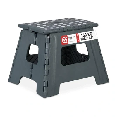 Imagen de Relaxdays, Gris, 32,5 cm de alto Taburete Plegable L, Hasta 120 kg, Plástico