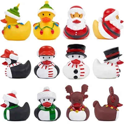 Imagen de THE TWIDDLERS 12 Juguetes de Baño Patos Goma Navideños Papá Noel, Muñeco Nieve, Reno Regalos, Rellenos Calcetines Navidad