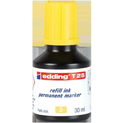 Imagen de edding T 25 tinta de recarga para marcador permanente amarillo 30 ml con sistema dispensador gotas, rellenar rápidamente casi todos los marcadores permanentes