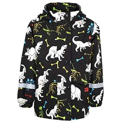 Imagen de Fringoo Chubasquero para Niños que Cambia de Color Infantil Impermeable Detalles Neón Diseño Dinosaurios Multicolor