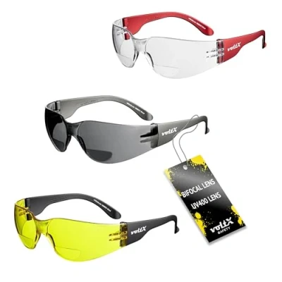 Imagen de 3 x voltX ‘GRAFTER’ Lentes de lectura seguridad industrial bifocales, Certificado CE EN166F / Gafas Ciclismo (Colores Mixtos: 1 transparente ahumado amarillo dioptría +1.0)