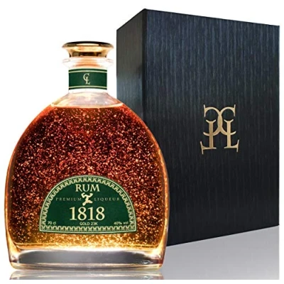 Imagen de CONDE LUMAR Ron 1818 XO Premium Liqueur Gold 23K Añejo Dominicano Set para Regalar Caja Estuche Con Certificado de Oro Calidad 40% Vol 70 cl