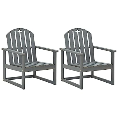 Imagen de vidaXL 2X Madera Maciza de Acacia Sillones Jardín Silla Asiento Patio Terraza Balcón Exterior Robusta Duradera con Reposabrazos Gris