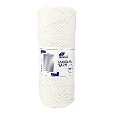 Imagen de Leviatan Hilo Natural Cordón Retorcido Simple Súper Suave Cuerda de Macramé Algodón 100% para Manualidades Decoración Bodas y Navidad 3mm x 200m Blanco, 200