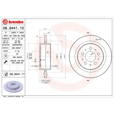 Imagen de BREMBO COATED DISC LINE 08.9441.11 Disco de freno 277 12 5 macizo revestido con tornillos