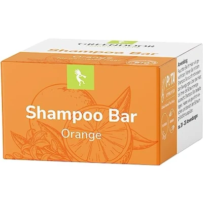Imagen de GREENDOOR champú Bar Naranja vegano 75 g, para el cabello sólido natural sin sulfatos de plástico, parabenos, manteca karité orgánica y aloe vera, cosmética cuidado del