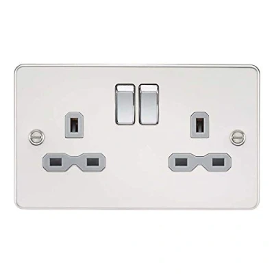 Imagen de Knightsbridge FPR9000PCG Placa Plana DP Enchufe Conmutado, Cromo Pulido con Inserto Gris, 13 A, 2G