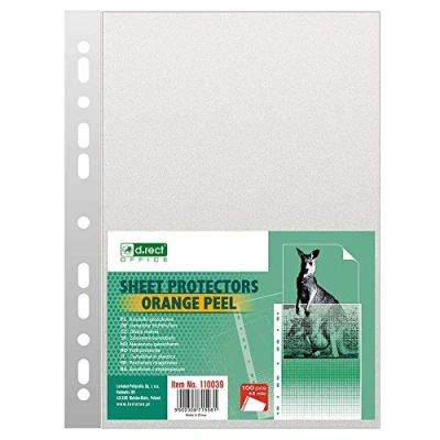 Imagen de D.RECT Fundas Multitaladro 45 Micras Tamaño A4 Polipropileno Granulado Piel Naranja Pack de 100 Unidades Perforadas Transparentes Bolsillos