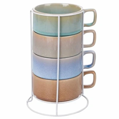 Imagen de Villa d&#039;Este Home Tivoli Juego de 4 tazas 360 ml gres con asa, soporte hierro, tonos