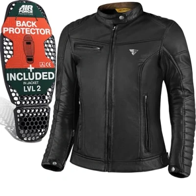 Imagen de SHIMA WINCHESTER 2.0 Chaqueta moto Mujere Cazadora hombre de cuero clásico con CE espalda, hombros, codos protecciones, reforzado costuras dobles (Negro, M)