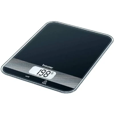 Imagen de Beurer KS19 Black BALANZA Cocina 5KG Slate Pizarra Funcion Tara Pantalla LCD Aviso SOBRECARGA Precision 1GRM, Negro Brillante