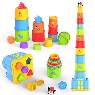 Imagen de MOONTOY Cubos Apilables Bebés Niños 1 año,Juguete de Taza Apilable 19PCS,Montessori Juguetes Bebes 6 12 Meses,Apilable Educativo Juguetes,Regalos Cumpleaños Navidad para Niñas 2 3 Años