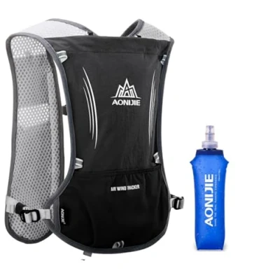 Imagen de Mochila de hidratación Ligero Chaleco Ultraligero 5L Mochilas Trail Running para Senderismo Ciclismo Camping Bicicleta (Negro con Botella Blanda 500 ml)
