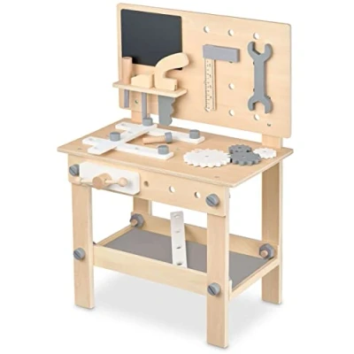 Imagen de Workbench Children Wood, Taller con Herramientas Infantiles, Sierra, escuadra, Destornillador, Ruedas dentadas, Tornillo de Banco, Tablero, Accesorios, Juguetes Madera a Partir 3 años