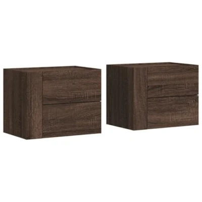 Imagen de vidaXL Mesitas de Noche Pared 2 uds Color marrón Roble 45x30x35 cm