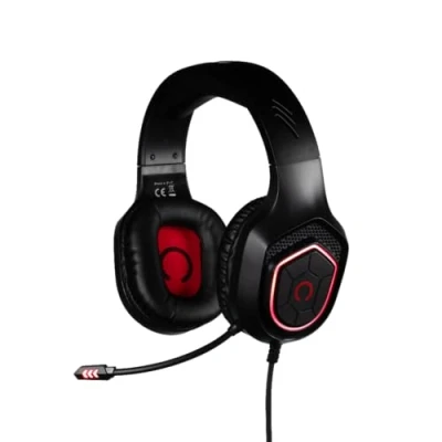 Imagen de Konix Auriculares Gaming con Cable Oberon para PC, PS4, PS5, Switch y Xbox Altavoces de 50 mm Micrófono Alta sensibilidad Iluminación LED roja Negro