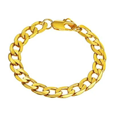 Imagen de PROSTEEL Pulsera Hombre Cubana 21cm Largo Dorada Eslabones Planos Cuba Curb 9mm Ancho
