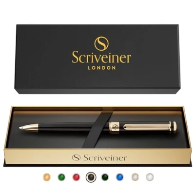 Imagen de Scriveiner Bolígrafo de Gama Alta Negro con Acabado 24 Quilates, Recambio Schmidt, Regalos Hombre y Mujer, Bolígrafos Profesionales Diseño