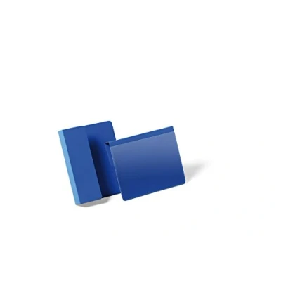 Imagen de Durable 172107 Portaetiquetas con pliegue, para etiquetas y documentos en paisaje A6, paquete de 50, azul oscuro