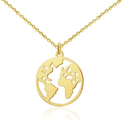 Imagen de GD GOOD.designs collar con el globo del mundo Oro para las señoras resistente al agua ajustable de acero inoxidable I mapa colgante
