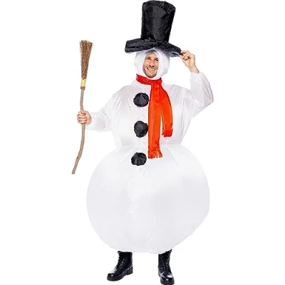 Imagen de Funidelia Disfraz de muñeco nieve hinchable para hombre y mujer Navidad, Snowman, Belén Navidad adultos accesorios Fiestas, Carnaval Halloween Talla única Blanco