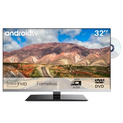 Imagen de SYLVOX 32 Pulgadas TV inteligente para moterhome, Buit en el Reproductor DVD，hbbtv Google Play, Satélite Decodificador, Android hogar Campervan Cruceros，Bisel ultrafino，1080P FHD ，LIMO 2023