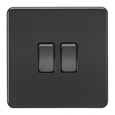 Imagen de Knightsbridge SF3000MBB Interruptor basculante de 2 vías 2G sin tornillos, 230 V, negro mate