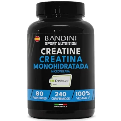Imagen de Bandini® Creatine CREAPURE® Monohidrato 240 Comprimidos Suplemento para Entrenamiento, Deporte, Gimnasio y Pre Entrenamiento 100% Vegano A Base de Creatina ATP Recuperación
