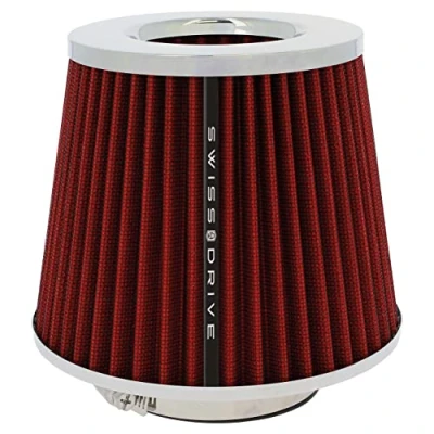 Imagen de Filtro de Aire Universal para Coche Incluye 4 Adaptadores 60mm 65mm 70mm 77mm Abierto Entrada Alto Flujo Limpiador Color Rojo