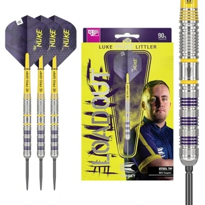 Imagen de Target Darts Luke Littler Loadout 90% Set de Dardos con Punta Acero tungsteno 22G Steel Tip Dart, The Nuke Player Edition Dart Set, Swiss Point Darts, SP Tool Included